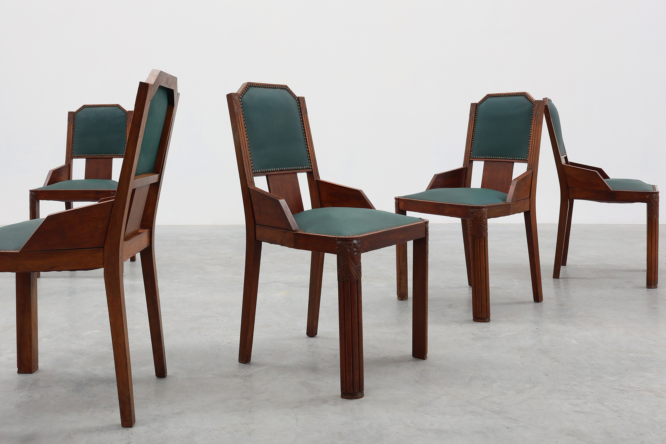 Set of 6 Art Deco dining chairs in wood with original upholstery, Belgium 1930sthumbnail